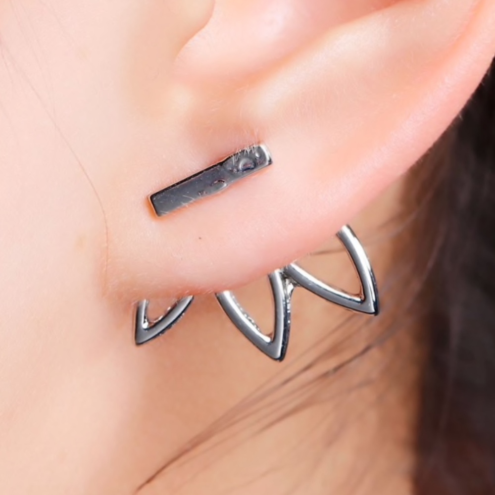 T-shape Staple Silv Stud with Lotus Earring Jacket